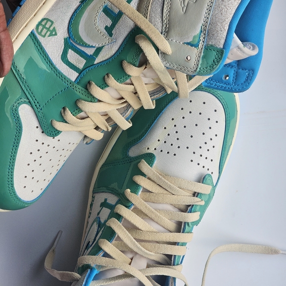 Teal and White High-Top Sneakers